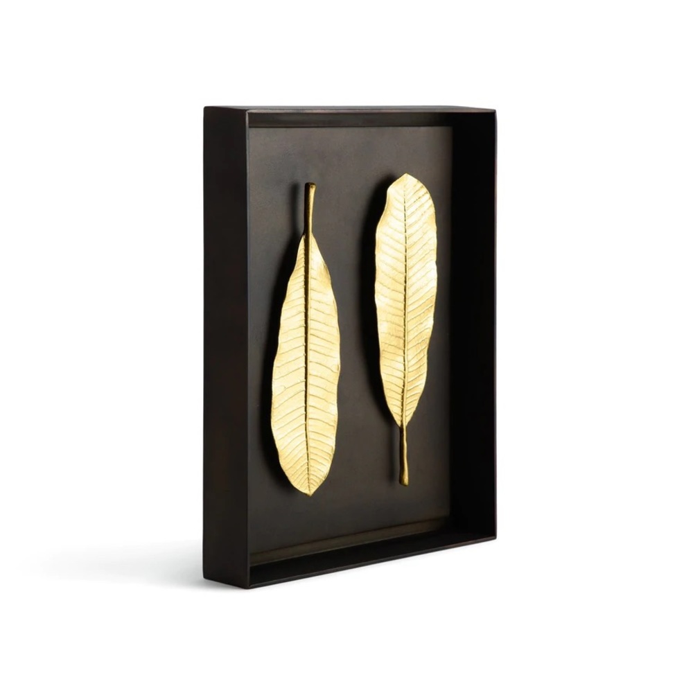 Michael Aram Champa Leaf Shadow Box - Gold leaves in dark bronze box